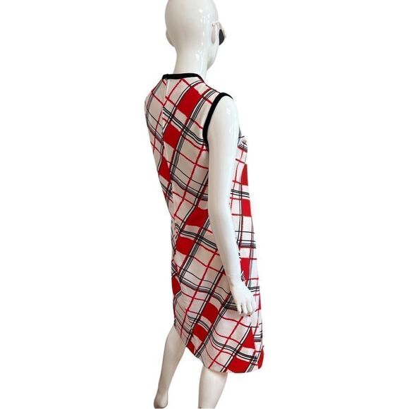 Vintage 1960s Mod Red Black Geometric Print Side Button Accent Shift Dress - Picture 6 of 15
